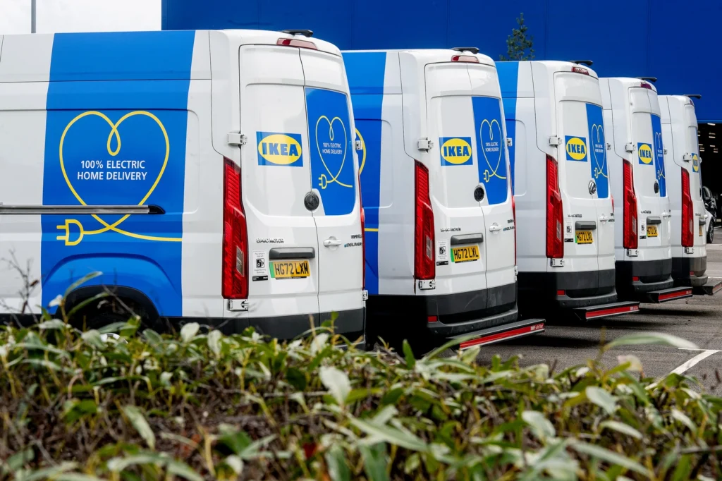five electical vans with ikea logo on adf53eb1b2db94aa9ef6fab38cdf317c